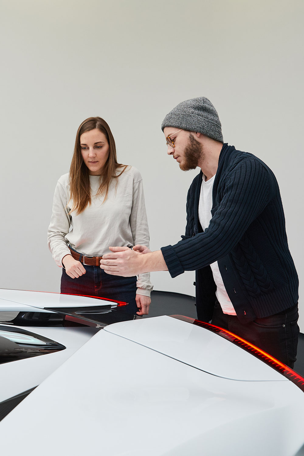 Alice and Alex talking design arround the pininfarina battista car